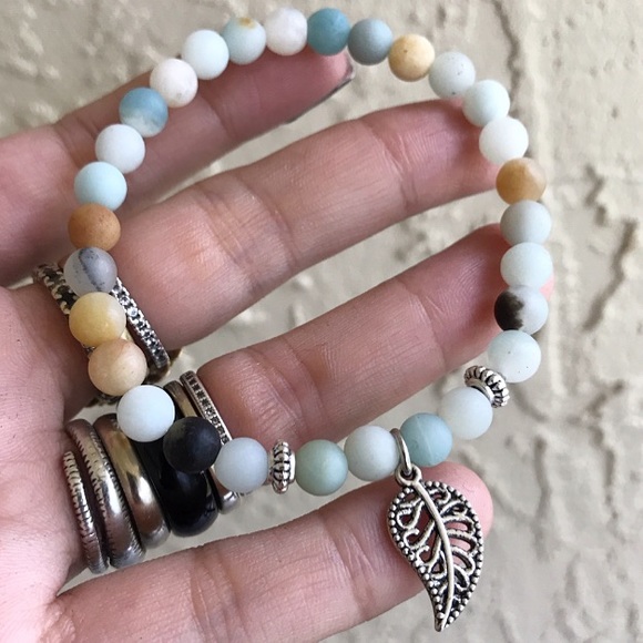 🔴SALE Genuine amazonite bead silver leaf bracelet - Picture 3 of 9